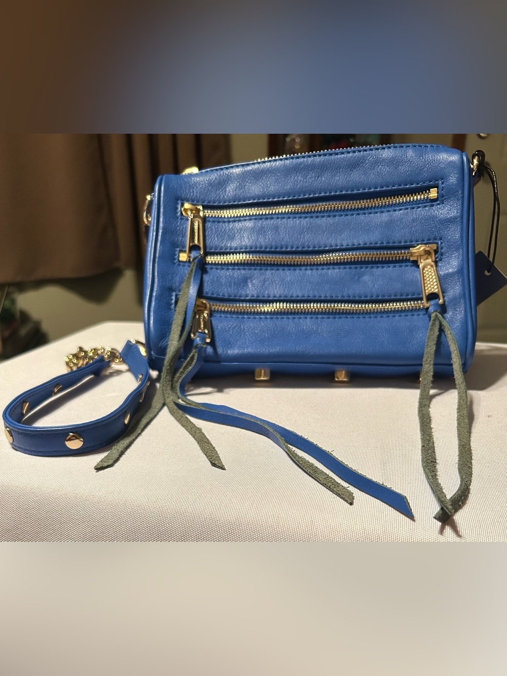 Rebecca Minkoff Blue Leather Crossbody Bag with Gold Hardware